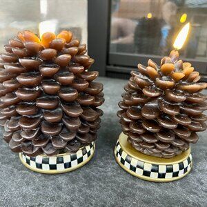 NEW!  Beautiful MacKenzie-Childs Pinecone Flameless Candles (2)
